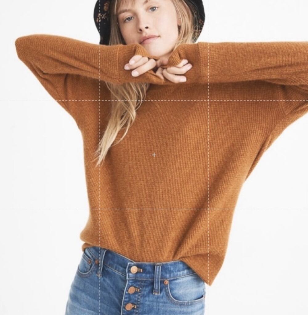 Madewell 100% Cashmere Waffle Knit Crewneck Sweater Rust Size XS EUC